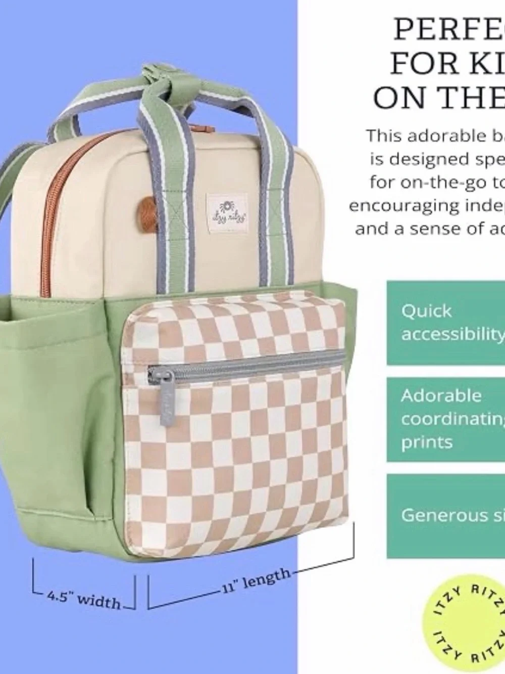 Itzy Ritzy Toddler Kid’s Beige/Green Casual School Mini Backpack
